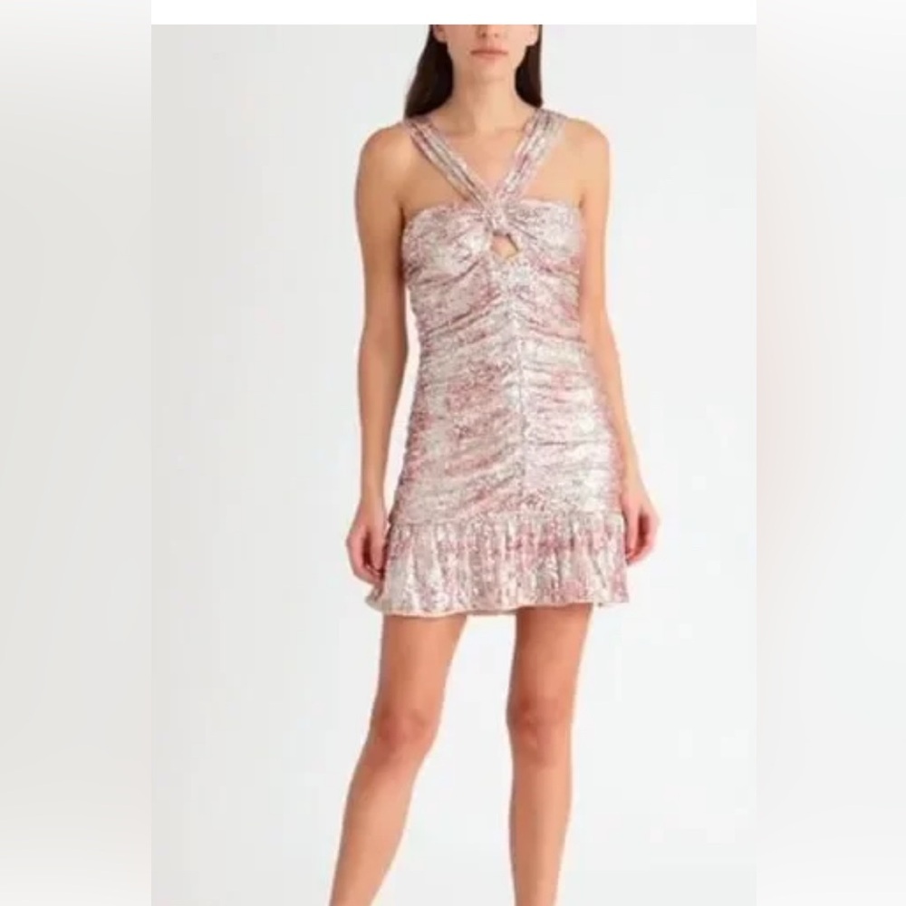 Saylor Marionne Sequin Ruched Minidress in Cotton Candy • NWT • Size M